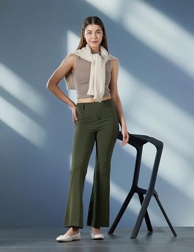 Image of Blissclub AM:PM Air Flare Trousers Cotton for Women Above 5'5 ft Tall | Bootcut Trousers and Formal Pants for Women Office wear | Tailored fit