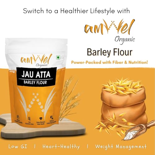 Image of Amwel Jau Atta - Barley Flour 450g, Jaun ka atta | जौ का आटा | Rich in Dietary Fiber, Good for Digestion, Weight Loss, Gut health (Vaccum Packed)
