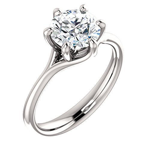 7.5mm round Forever One Moissanite (D-E-F) Colorless Solitaire Engagement Ring in 14k White Gold, M122118-G1058