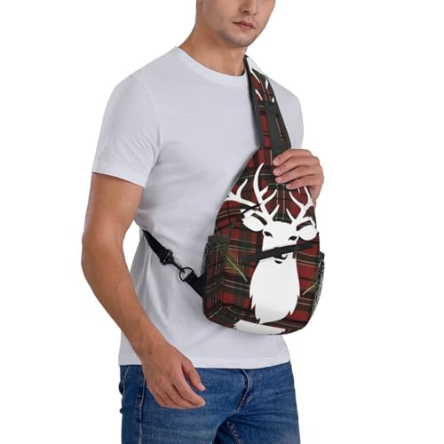 Bolso Sling Backpack Reindeer Tartan Negro para senderismo miniatura 7