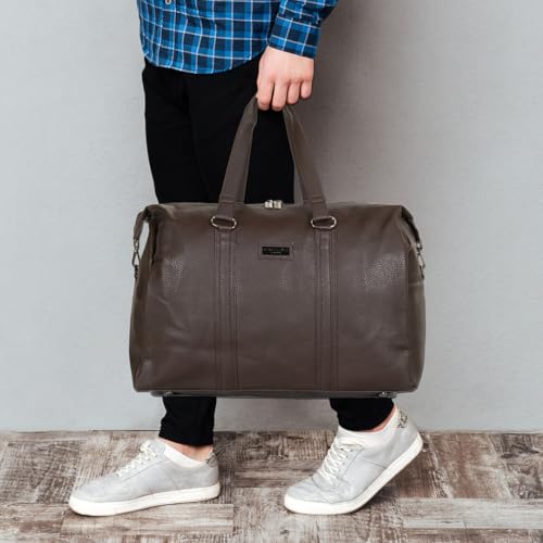 Image of Kenneth Cole 30L PU Duffle Bag for Travel & Gym | Spacious Unisex Handbag with Metal Hardware for Men & Women | Ideal for Weekend Trips & Workouts | Brown