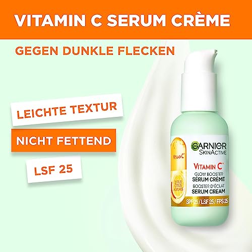 Garnier Serum-Crème gegen müde Haut und dunkle Flecken, 2in1 Tagespflege für mehr Glow und einen ebenmäßigen Teint, Mit Vitamin C, Skin Active, 50 ml – Bild 3