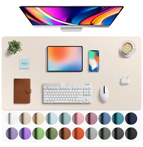 Image of Aothia Faux Leather Desk Mat - Large Mouse Pad, Non-Slip PU Leather Blotter, Waterproof Writing Surface for Office and Home (Eggshell, 40 inch x 24 inch)