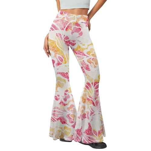 DISNIMO Flower Flare Yoga Pants for Women with Tummy Control,High Waisted Bootcut Yoga Leggings Stretchy Casual Workout Pants Large