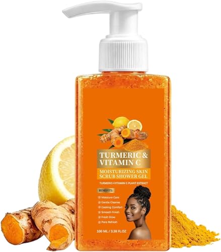 Gel de ducha exfoliante corporal con cúrcuma y vitamina C; limpiador corporal exfoliante para el acné; para textura de piel irregular, limpieza e hidratación de piel seca y áspera
