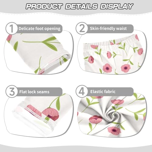 Small Pink Flower Girls Leggings,Workout Leggings for Girls Toddler Athletic Leggings Size for 3-10T3