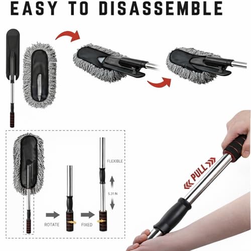 Image of AutokraftZ Microfiber Flexible Duster for Car Wash | Scratch & Lint-Free Auto Detailing Tool | Expandable Handle, 2X Better Cleaning | Multi-Purpose Wet & Dry Cleaning for Cars, Home, and Kitchen