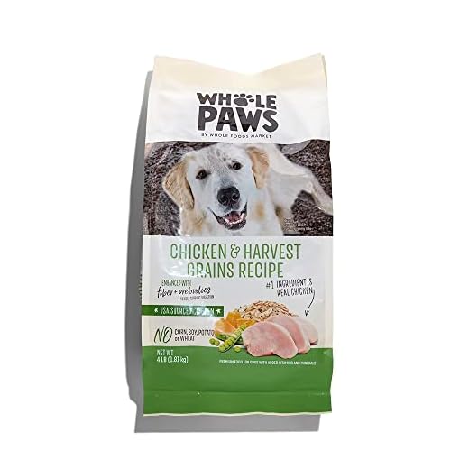 Whole Paws, Dry Dog Food, Chicken & Harvest Grains Recipe, Enhanced with Fiber & Prebiotics, 4 lb