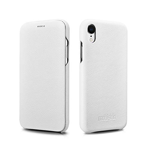 Étui en cuir pour iPhone XR blanc en véritable cuir de vachette premium