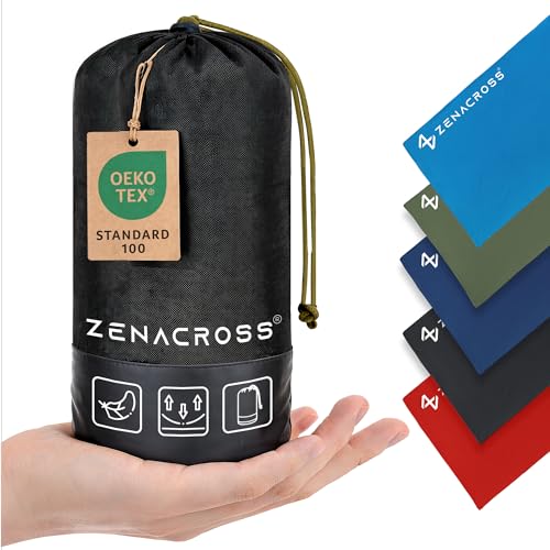 ZENACROSS Drap de Sac de Couchage Adulte Compact Et Leger pour Voyage - Sac de Couchage Ete Microfibre, Compartiment Oreiller - Ultra Leger - Kaki