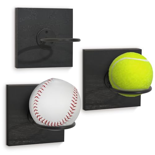 Americanflat Baseball Display for Wall Set of 3 - Ideal for Tennis Ball, Softball and Baseball - Space-Saving Sports Ball Organizer for Kids Room, Office, Gym, Bedroom - All-Star Collection - Black