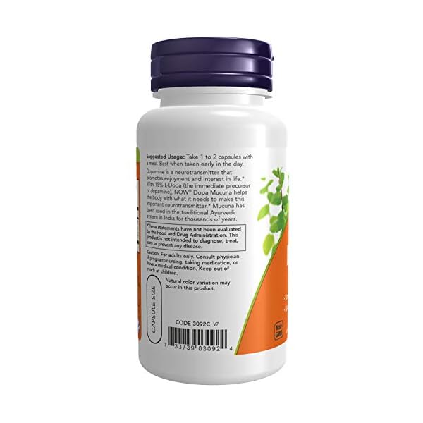 NOW Supplements, DOPA Mucuna, Standardized Mucuna Extract with Naturally Occurring 15% L-Dopa, 90 Veg Capsules
