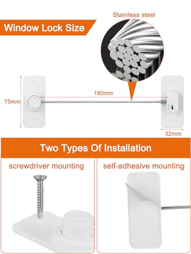 Bohoray 3 Pcs Window Restrictors for Upvc No Drilling,Window Locks for Upvc Windows,Window Locks Child Safety,Window Safety Locks with Screws Keys for Baby Child Children Pet Safety(White) - Image 2