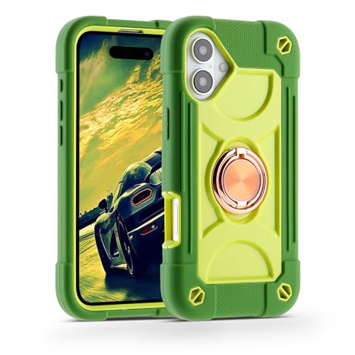 MARKILL Compatible with iPhone 16 Case 6.1 Inch with Ring Stand, Military Grade Drop Protection Full Body Rugged Heavy Duty Case 3 in 1 Protective Durable Cover for iPhone 16. Avocado