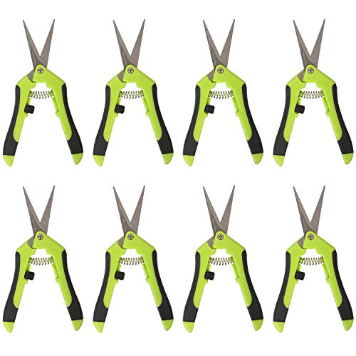 KEILEOHO 8 Pack 6.5 Inch Bud Trimming Scissors, Professional Stainless Steel Gardening Hand Pruners Micro-Tip Pruning Snips with Straight Blades for Trimming Garden Herb Plants Flowers