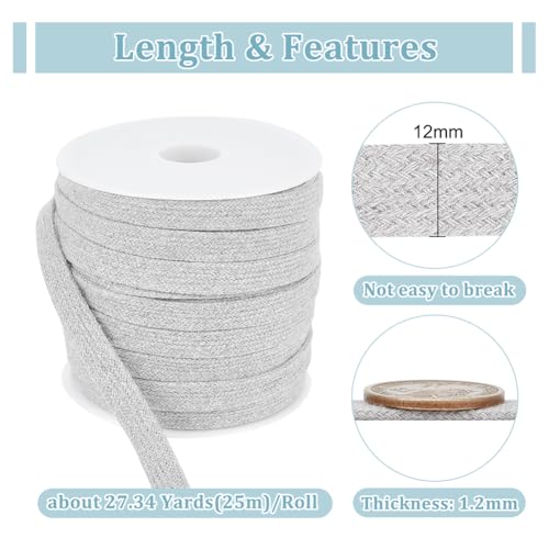 BENECREAT 25m/27.34Yards Dark Gray Flat Replacement Cotton Cords - Image 2