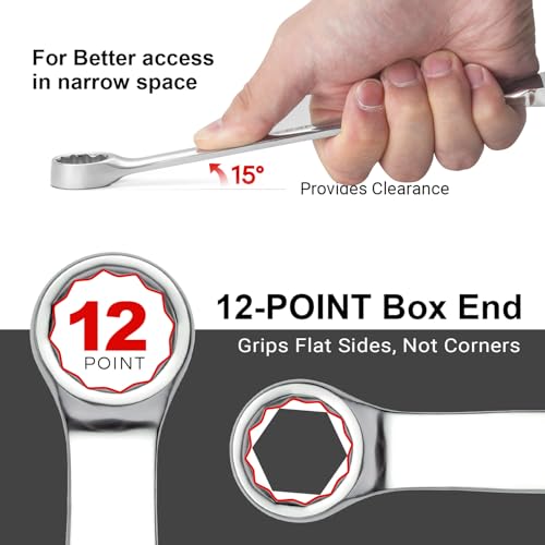 Image of MAXPOWER 15 /16 inch Combination Wrench, Industrial Grade - 12-Point Box End, Chrome Vanadium Steel, Off-Corner Design, 15 Offset - SAE