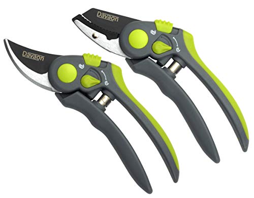 Davaon Pro Adjust Secateurs Set - Hand Grip Width Adjustable Bypass Anvil Garden Pruners - Razor Sharp Precise Strong - Ergonomic Lightweight Comfort - Long Lasting Gardening Tools