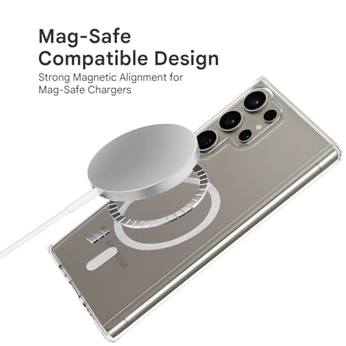 Image of Prolet Anti -Yellow Crystal Clear Hard Case Cover Compatible with Samsung Galaxy S24 Ultra with Magnetic Mag-Safe Wireless Charging Support, Shockproof Hard Back Cover (Transparent)