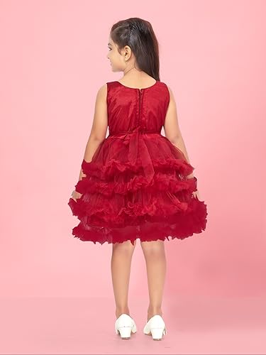 Image of Aarika Girls Dark Green Colour Self Design Net Frock