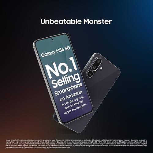 Image of Samsung Galaxy M56 5G Mobile (Black, 8GB RAM, 256GB Storage)| Segment Slimmest | Gorilla Glass Victus+ | 10 Bit HDR Video | 50MP Camera | AI | Vapour Cooling Chamber | Lag-free Gaming| Without Charger