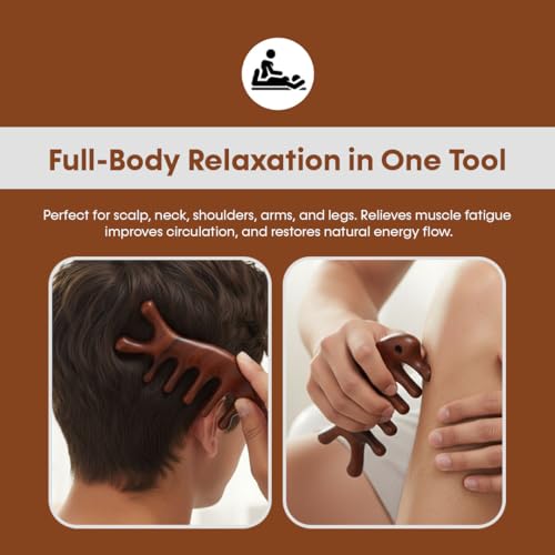 Image of RUBAB MEN Natural Wooden Full Body Massager & Relaxation Tool | 7-Node Acupressure, Eases Stress, Muscle Stiffness, Improves Blood Circulation, Handy Scalp, Neck & Back Massager