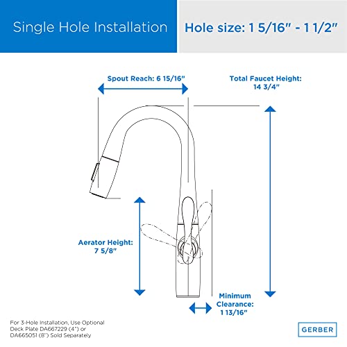 Gerber Selene 1.75 Gpm Single Hole Pull Down Faucet, Chrome, Prep Faucet #TOP7