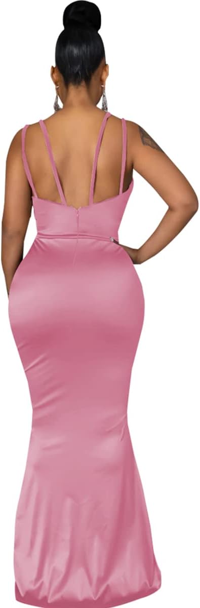 JTNFairy Women's Sexy Sleeveless One Shoulder Bodycon Dresses Classy Long Formal Cocktail Wedding Guest Dress - Image 3