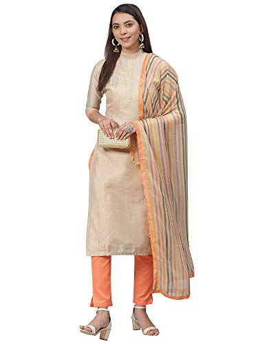 Image of AKHILAM Women's Chanderi Cotton Embroidered Unstitched Salwar Suit Material (Red 32DMK80 M Parent)