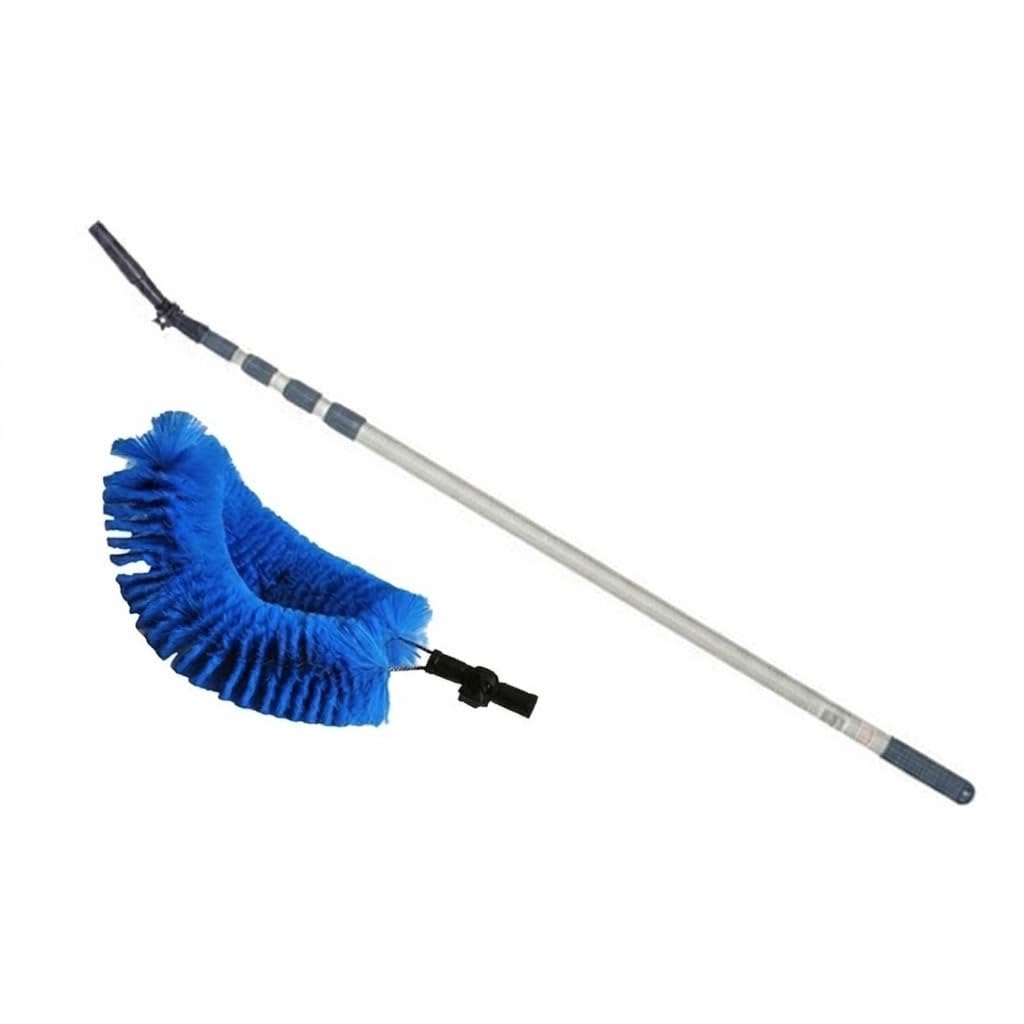 Plumero Industrial para Tuberías de Poliéster Azul | Curvo, Mango Aluminio 400 cm Largo | Limpieza de Conductos, Tuberías y Zonas Elevadas | Fibra Resistente para Uso Profesional