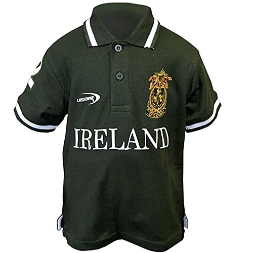 Kid's Green Irish Polo Shirt with Ireland Print & Ornate Celtic Nation Crest