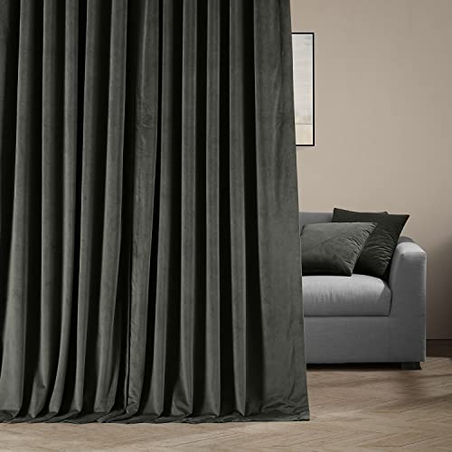 HPD Half Price Drapes Signature Velvet Thermal Blackout Curtains for Living Room 108 Inch Long (1 Panel) Rod Pocket Insulated Blackout Curtains for Bedroom Window Curtains, 100W x 108L, Gunmetal Grey