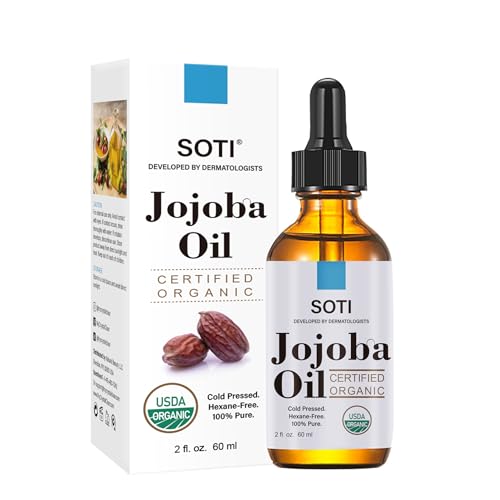 Organic Jojoba Oil Made in USA USDA Certified 100% Pure Cold Pressed Hexane Free Undiluted. Natural Moisturizer for Hair Skin Scalp and Nails Promotes Healthy Hydration and Shine by Soti 2oz