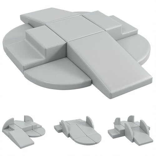 Image of TODIBY 9-Piece Climbing Toys for Toddlers: Soft PU Leather Foam Blocks - Baby Climb and Crawl Activity Blocks - Kids Play Gym Equipment Indoor for Development(Grey)