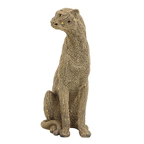 Deco 79 Polystone Leopard Encrusted Beading Sculpture With Diamond Shaped Mirrored Accent, 8" X 14" X 21", Gold #TOP6