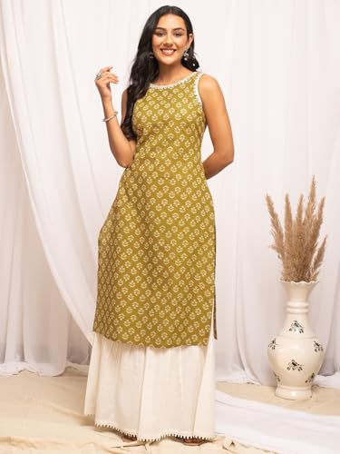 Image of FIORRA Womens Cotton Straight Fit Floral Printed Kurta