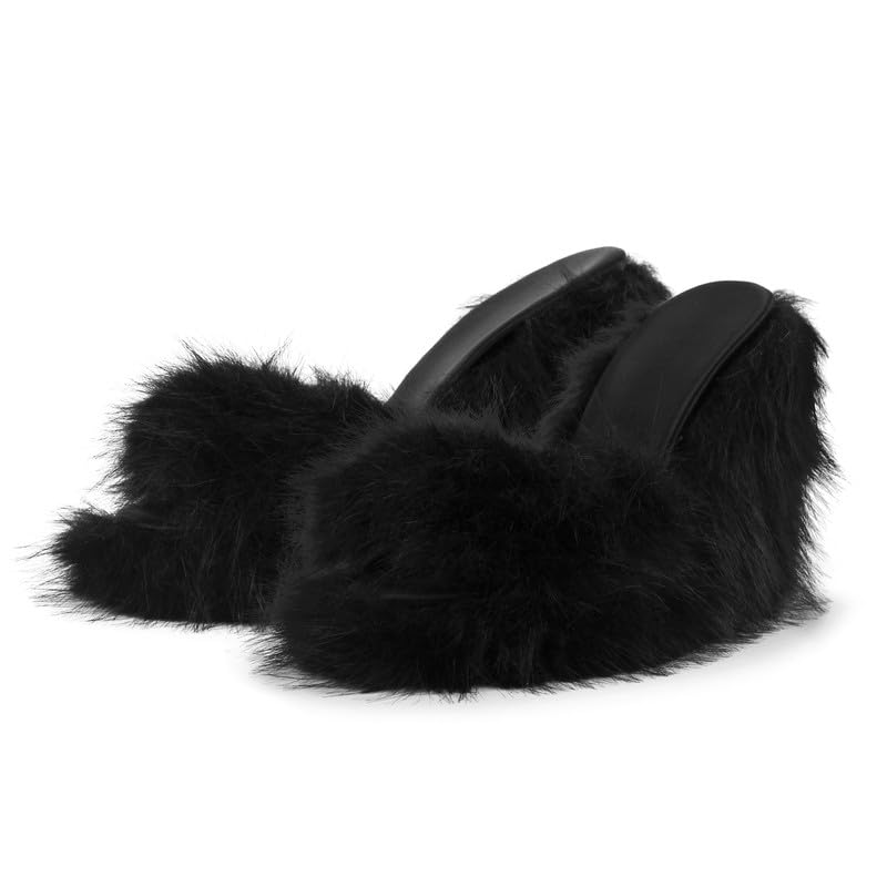 Richealnana Women's Wedge Heeled Slippers Cozy House Slippers Fluffy Soft Home Party Sandals Shoes2