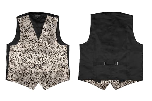 Men's Dress Vest LEOPARD Pattern Design Tan Beige Black Color LEOPARD Animal Skin Print Mens Bow Tie and Hanky Set2