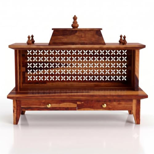 Image of Varsha Furniture Sheesham Wood Pooja Mandir for Home Wooden Temple | Brown