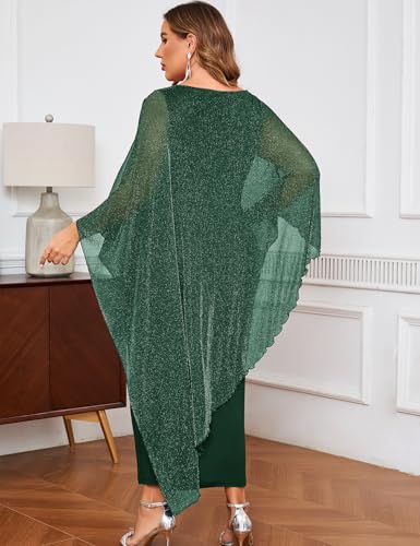 Image of ZOMVA Plus Size Elegant Formal Dress Long Cape Overlay Wedding Guest Formal Cocktail Mother of Bride Outfit