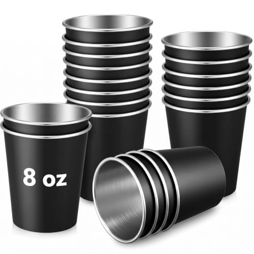 Mimorou 20 Pack 8 oz Stainless Steel Cups Metal Cup, Black