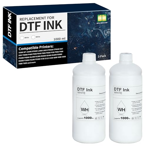 DTF INK Cartridge White 1000ml, Premium DTF Transfer Ink Remanufactured for ET-8550 L1800 R2400 L800 DX5 DX7 5113 XP600 I3200 P400 DTF All Printers, DTF Transfer Ink Bottles for PET Film (2 Pack)
