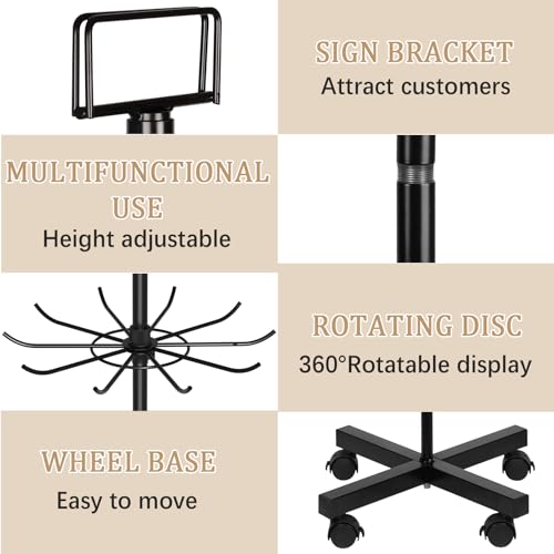 Image of Retail Display Stand Store Display Rack 6 Tier Metal Spinning Display Stand Rack with Wheels Keychain Jewelry Stocking Hat Stand with Hooks for Malls, Showroom, Retail Store (6 Tier Black)