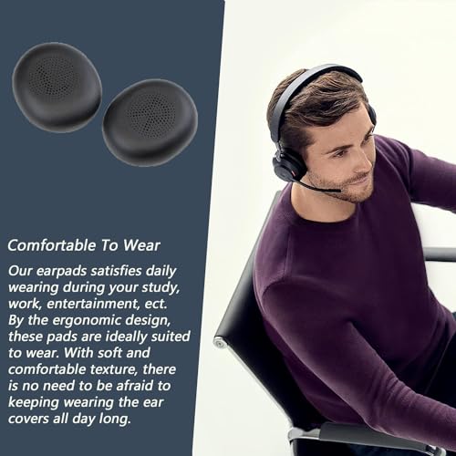 Reemplazo de almohadillas para orejas compatible con Jabra Evolve2 65 MS/65 UC/USB, cojines para orejeras Evolve2 40 UC/MS/USB, cubiertas para auriculares que también encajan en Jabra Elite 45h (Negro) miniatura 5