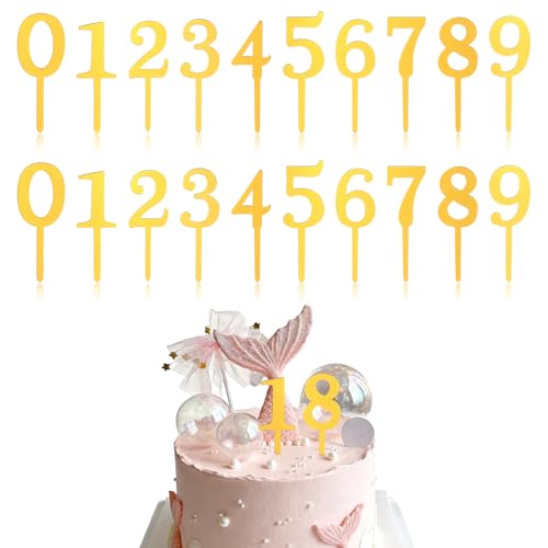 Nogeqi 20 Stück Zahlen 0-9 Cake Topper Acryl Happy Birthday Tortendeko Geburtstag Gold Kuchendeko Geburtstag Personalisiert Geburtstagskuchen Deko Für Geburtstagsfeiern Hochzeitsparty Jubiläumsfeier