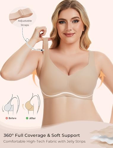 Image of Gailife Womens Jelly Comfortable Bras for Women No Underwire Supportive Bra | Wireless Bra Seamless Bralette Push Up,Soft Tshirt Bras,Mesh V /V Neck,U-back /X-back,Breathable Semi-fixed Pads,Bra Extender
