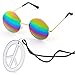 Produktbild Beelittle Hippie Kostümzubehör für Herren und Damen - Retro Hippie 60er Jahre Kreis Brille Friedenszeichen Halskette (Regenbogen)
