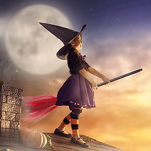 Image of Kaku Fancy Dresses Halloween Witch Broomstick With Hat | Wizard Flying Broom Stick with Witch Hat | Halloween Cosplay Costume for Haunted Horror Witch Costume Accessories
