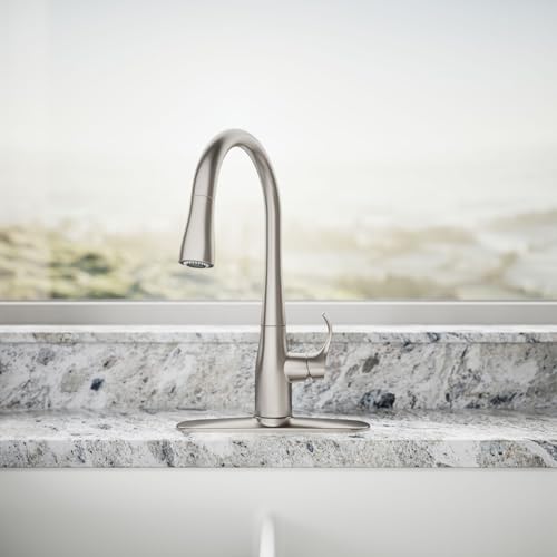 Image of KOHLER K-597-VS Simplice Pull Down Kitchen Faucet, 3-Spray Faucet, Kitchen Sink Faucet with Pull Down Sprayer, Vibrant Stainless