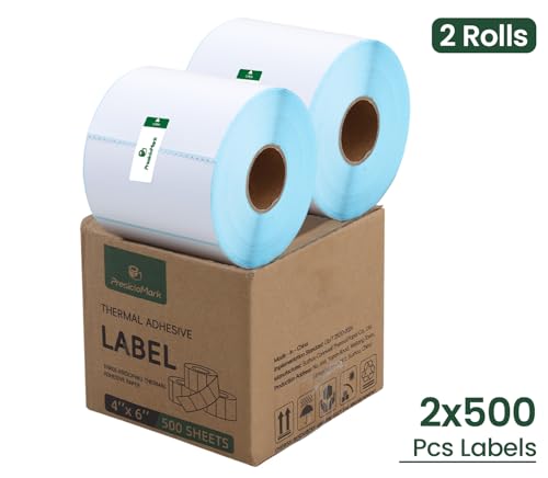PresicioMark 1000 Labels 2 Rolls 4"×6" Direct Thermal Shipping Labels, Perforated and Strong Adhesive, Commercial Grade, Compatible with Zebra, Rollo, Jadens, Nelko, and Other Thermal Printers — view 4